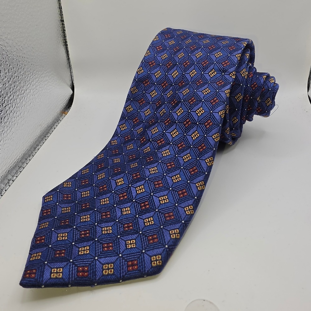 Jos. A. Bank Reserve Tie Mens Long Blue Geometric Diamond Silk Necktie